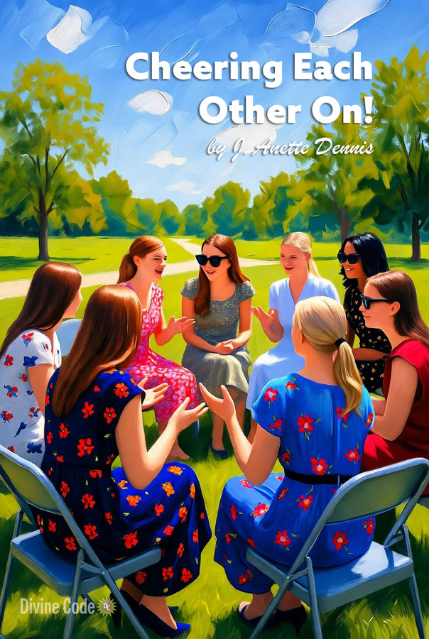 circle of young adult women sitting outside on folding chairs and talking