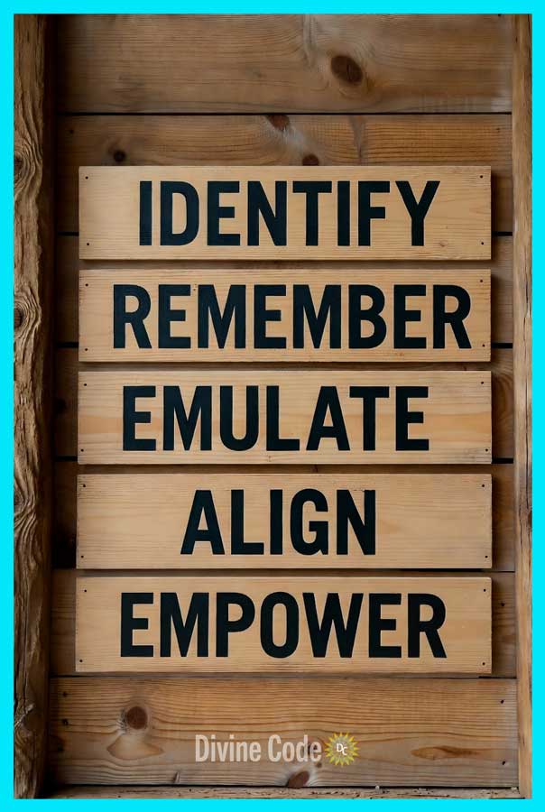 Take On the Name of Jesus Christ by Elder Renlund wooden sign with five words on planks: Identify, remember, emulate, align, and empower